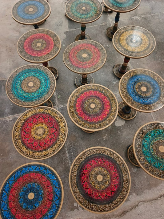 Handcrafted Naqshi Round Wooden Accent Table