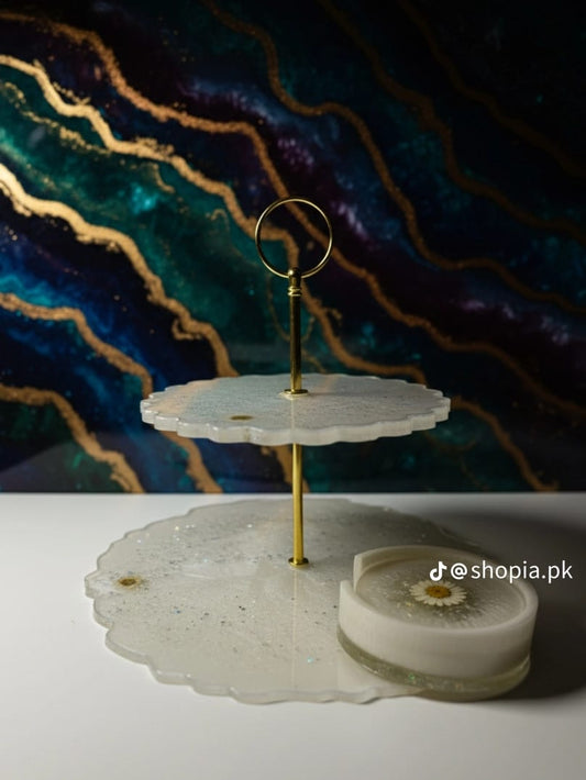 Resin Art Complete Serving Set – Cake Stand, Tray & Tea Mate |