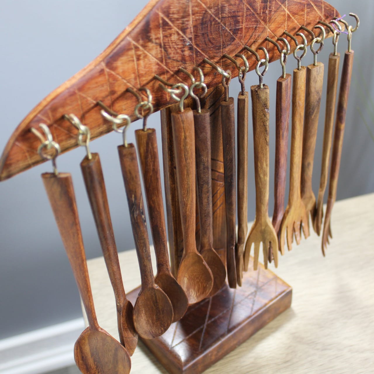 Rosewood Handcarved Decorative Spoon Set with Stand