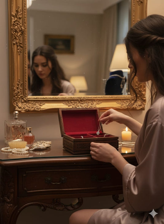 Antique-Style Wooden Jewelry Box – Red Velvet Lining & Intricate Carvings