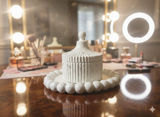 White Ceramic Fluted Storage Jar Set – Decorative Organizer with Lids