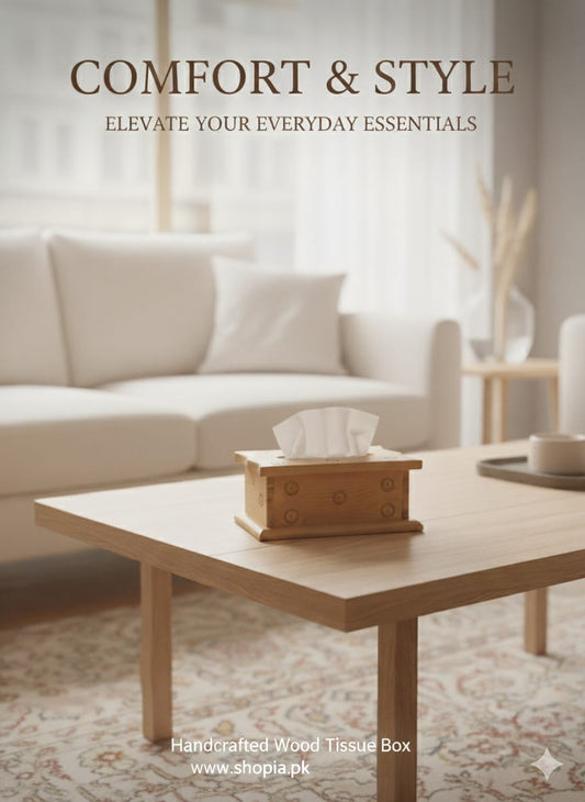 Modern Wooden Tissue Box with Carved Circle Design – Home Décor Organizer