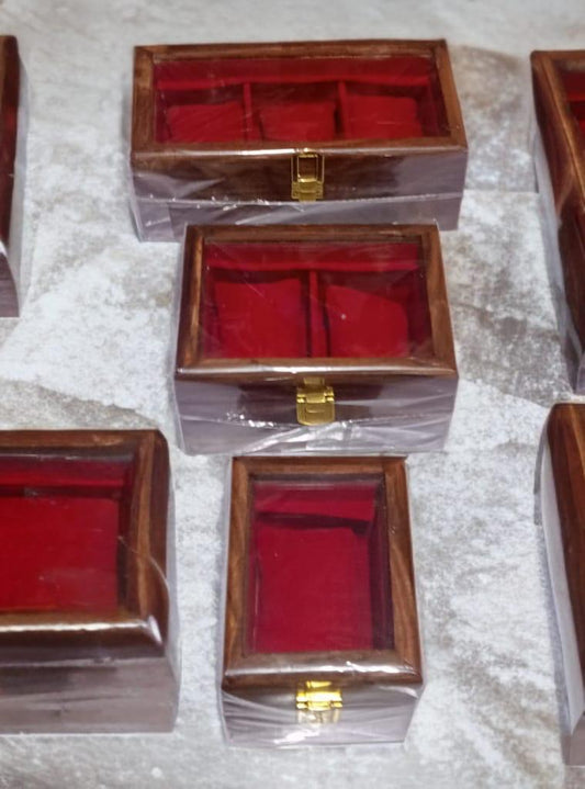 Handcrafted Wooden Jewelry Box with Velvet Interior & Glass Lid