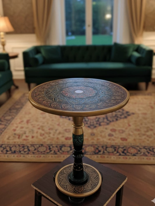 Handcrafted Naqshi Round Wooden Accent Table
