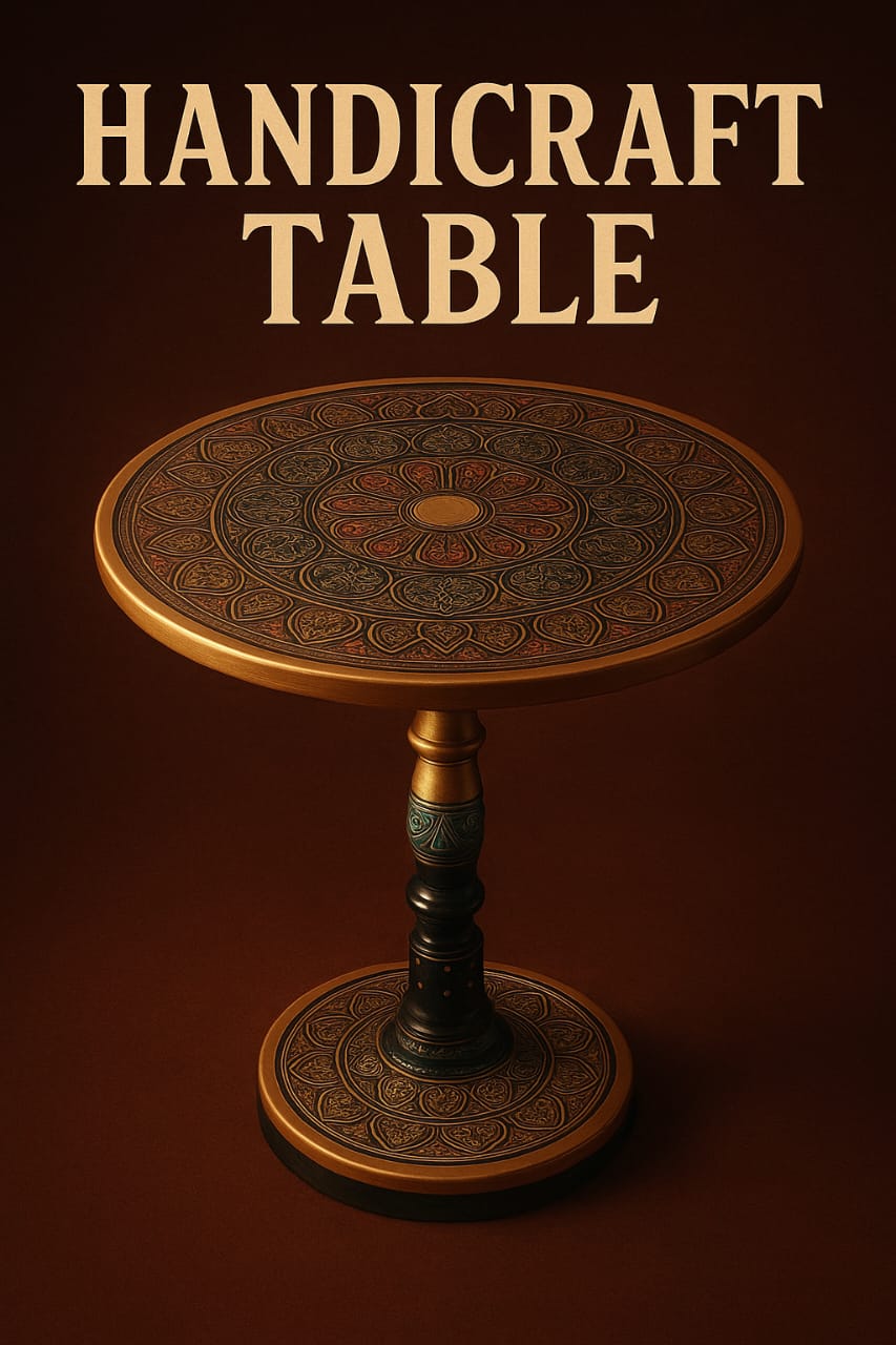 Handcrafted Naqshi Round Wooden Accent Table