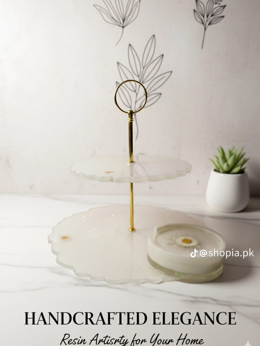 Resin Art Complete Serving Set – Cake Stand, Tray & Tea Mate |
