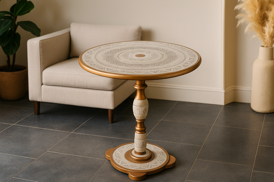 Handcrafted Naqshi Round Wooden Accent Table