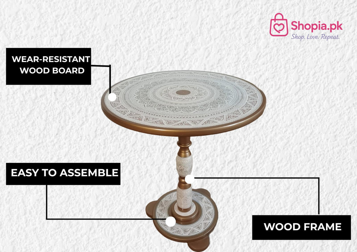 Handcrafted Naqshi Round Wooden Accent Table