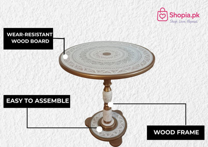 Handcrafted Naqshi Round Wooden Accent Table