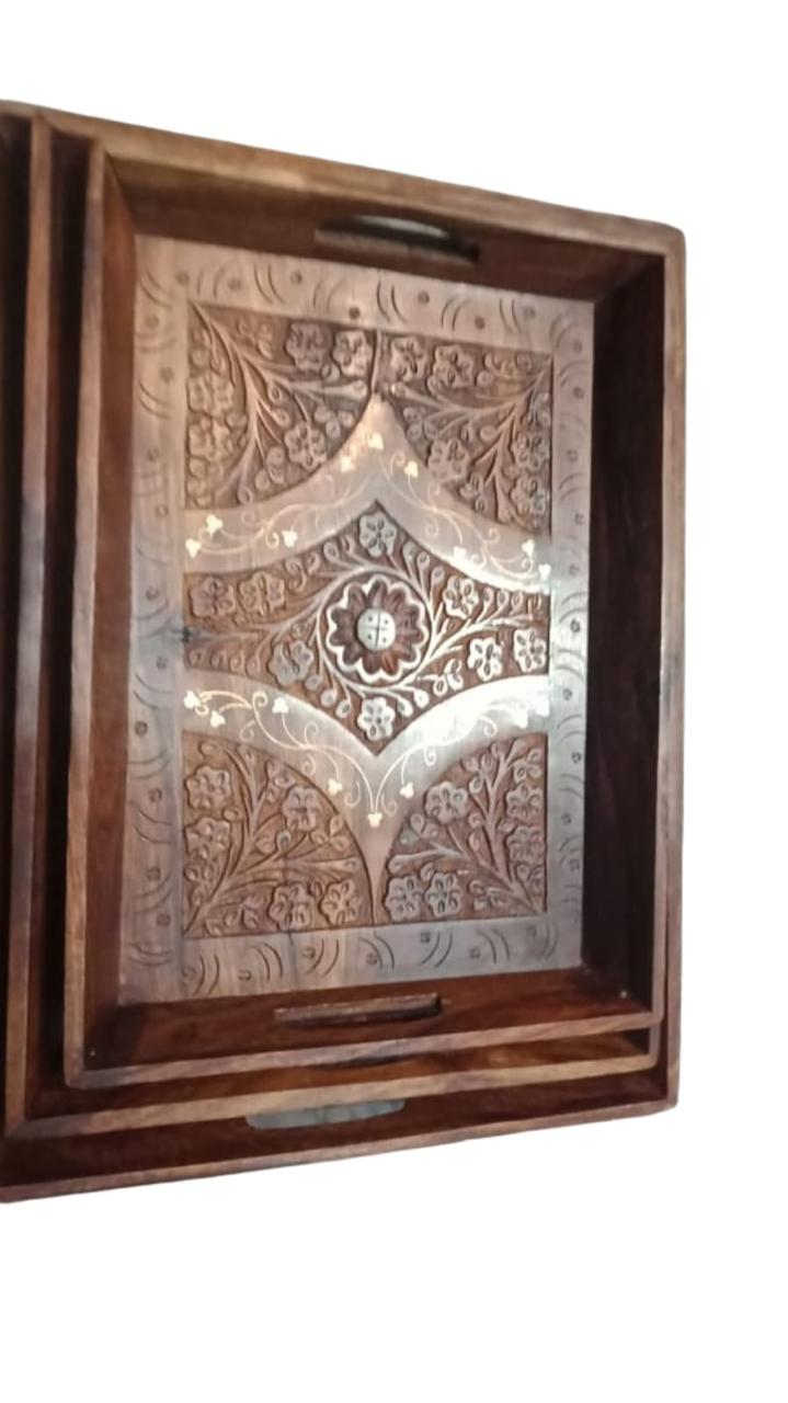 Mughal Flora Hand-Carved Serving Tray
