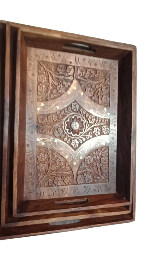 Mughal Flora Hand-Carved Serving Tray