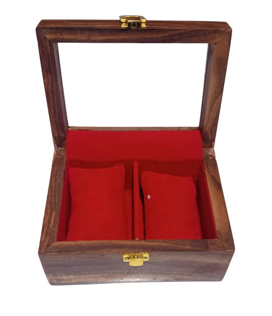 Handcrafted Wooden Jewelry Box with Velvet Interior & Glass Lid