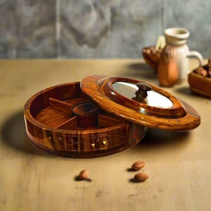 Spice/Dry Fruit Storage Box With Mirror Lid & Compartments