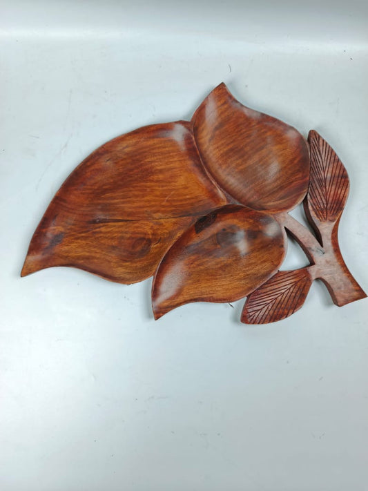 Handcrafted Wooden Dry Fruits Leaf Tray – 5-Section Elegant Serving Platter