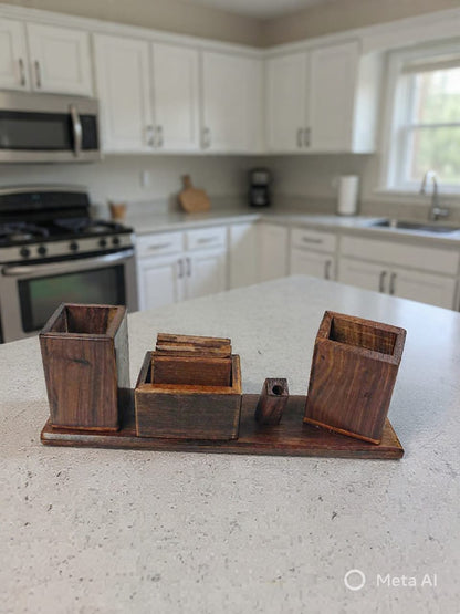 Office Desk Organizer with 6 Wooden Tea Coasters
