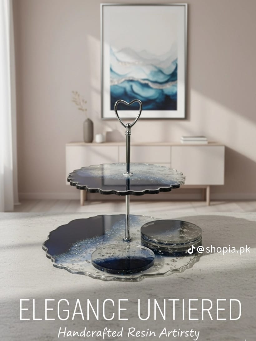 Resin Art Complete Serving Set – Cake Stand, Tray & Tea Mate |