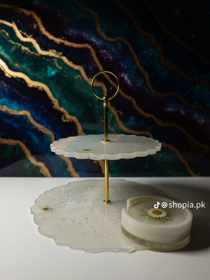 Resin Art Complete Serving Set – Cake Stand, Tray & Tea Mate |