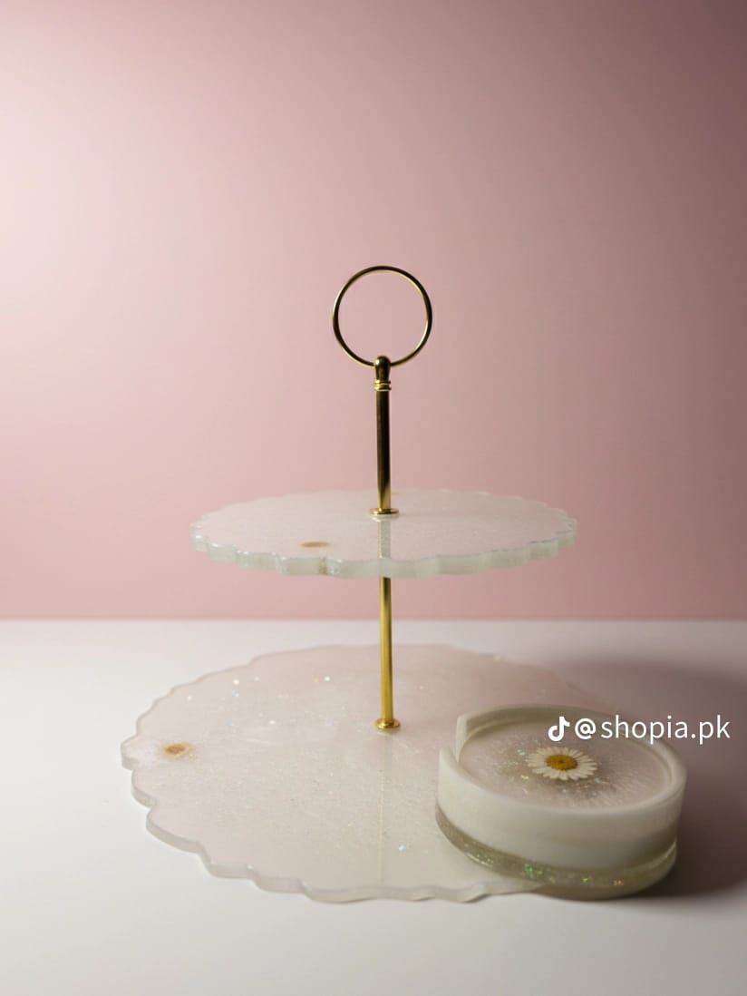 Resin Art Complete Serving Set – Cake Stand, Tray & Tea Mate |