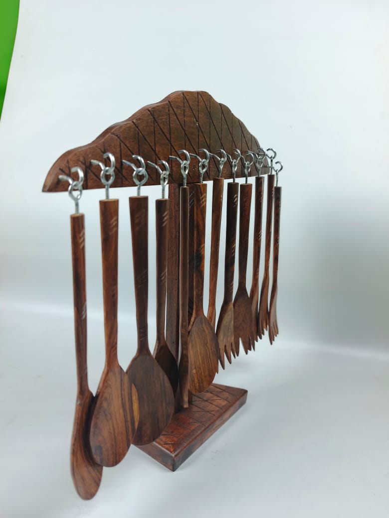 Rosewood Handcarved Decorative Spoon Set with Stand