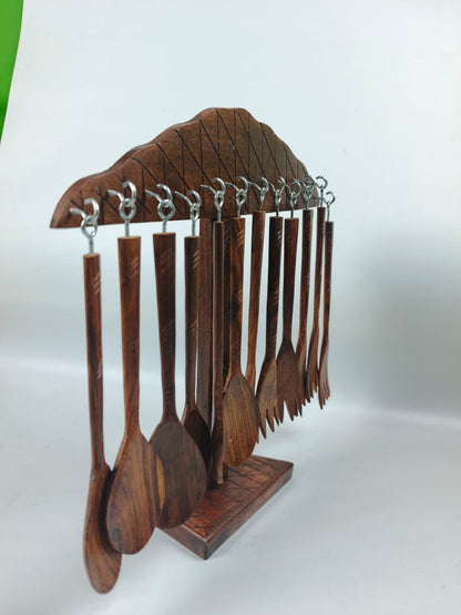 Rosewood Handcarved Decorative Spoon Set with Stand