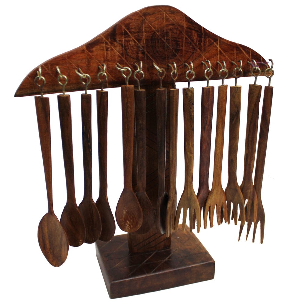 Rosewood Handcarved Decorative Spoon Set with Stand