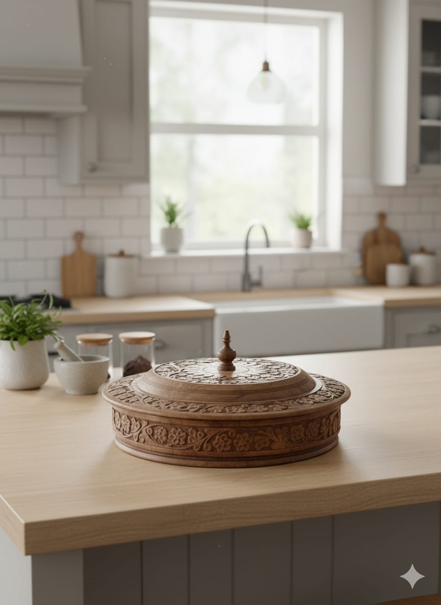 Carved Wooden Dry Fruit & Spice Box