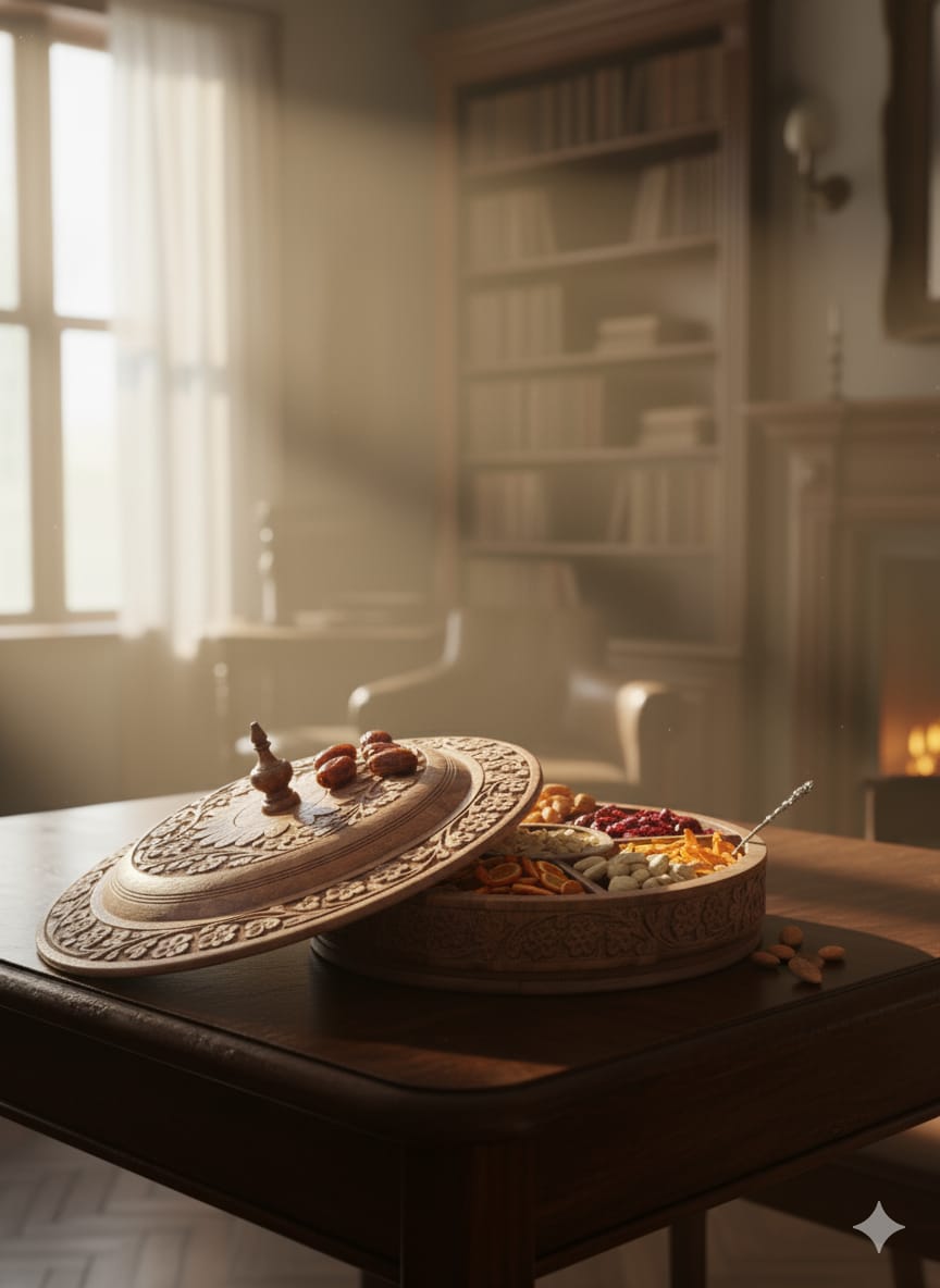 Carved Wooden Dry Fruit & Spice Box