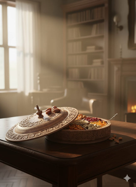 Carved Wooden Dry Fruit & Spice Box