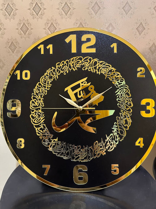 Black & Gold Arabic Calligraphy Wall Clock – Elegant Home & Office Decor