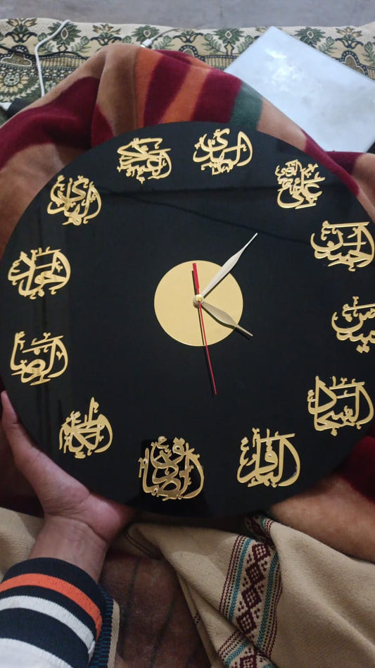 Black & Gold Arabic Calligraphy Wall Clock – Elegant Home & Office Decor