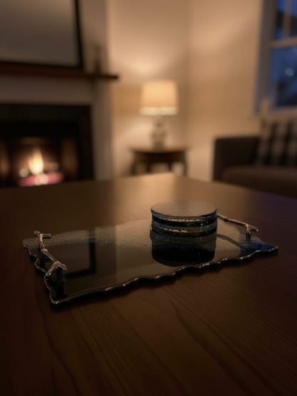 Handmade Resin Art Tray with Tea Mat