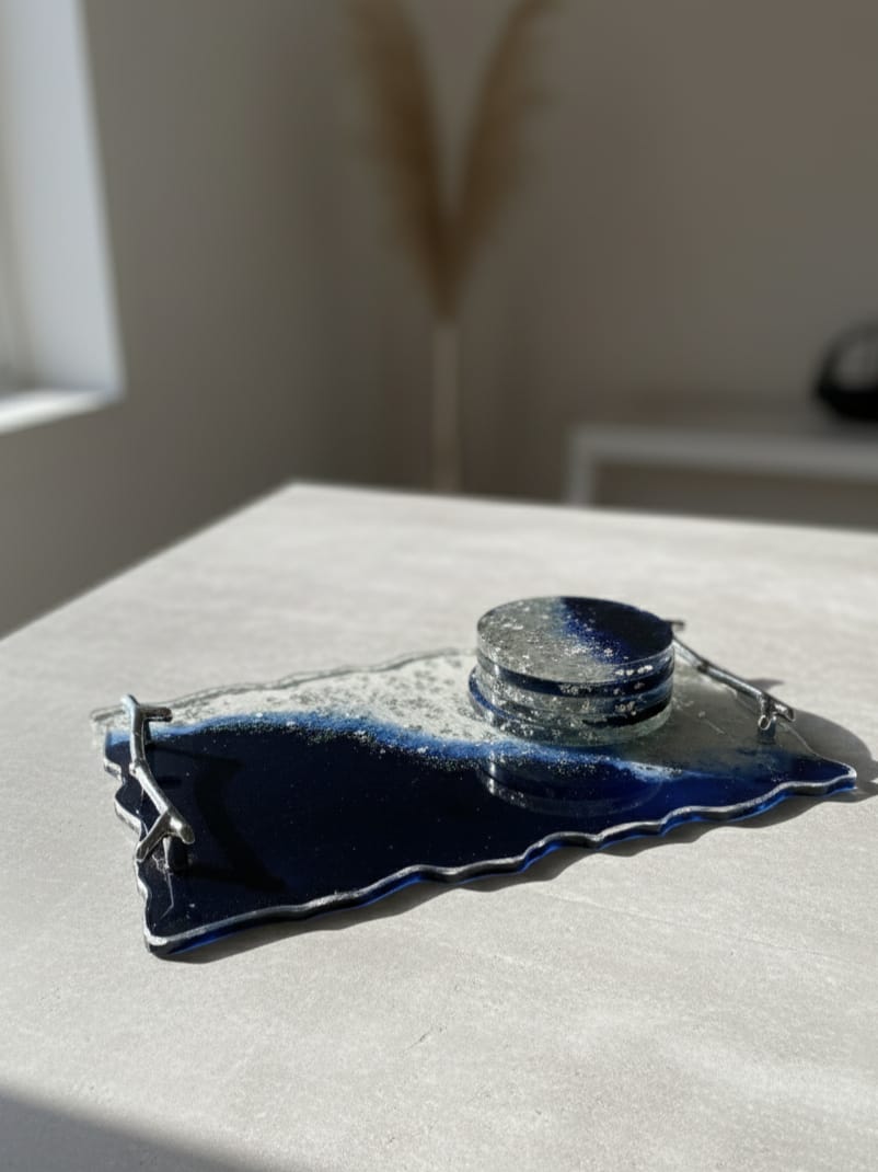 Handmade Resin Art Tray with Tea Mat