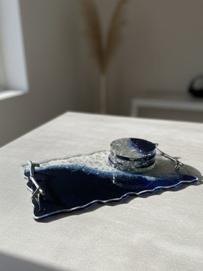 Handmade Resin Art Tray with Tea Mat