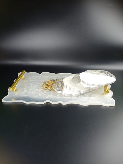 Handmade Resin Art Tray with Tea Mat