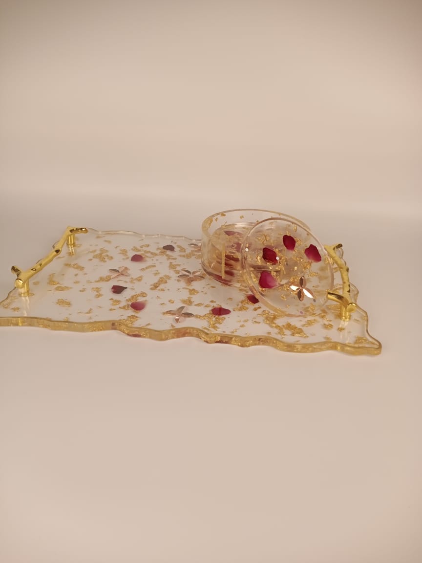 Handmade Resin Art Tray with Tea Mat