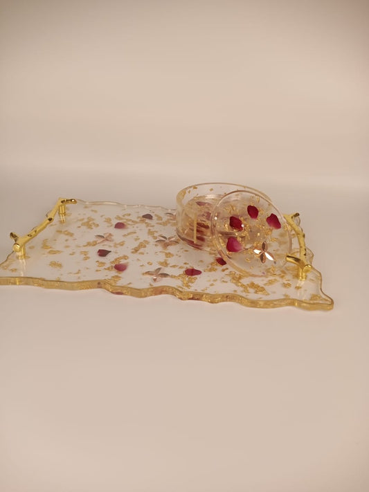 Handmade Resin Art Tray with Tea Mat