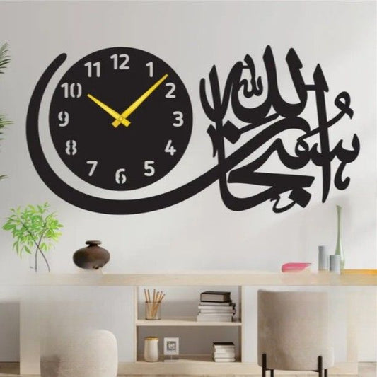 Islamic Acrylic Wall Clock with Calligraphy – “Subhan Allah” Modern Wall Art