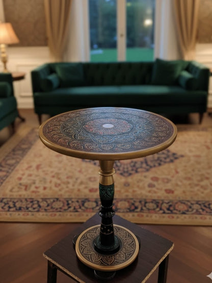 Handcrafted Naqshi Round Wooden Accent Table